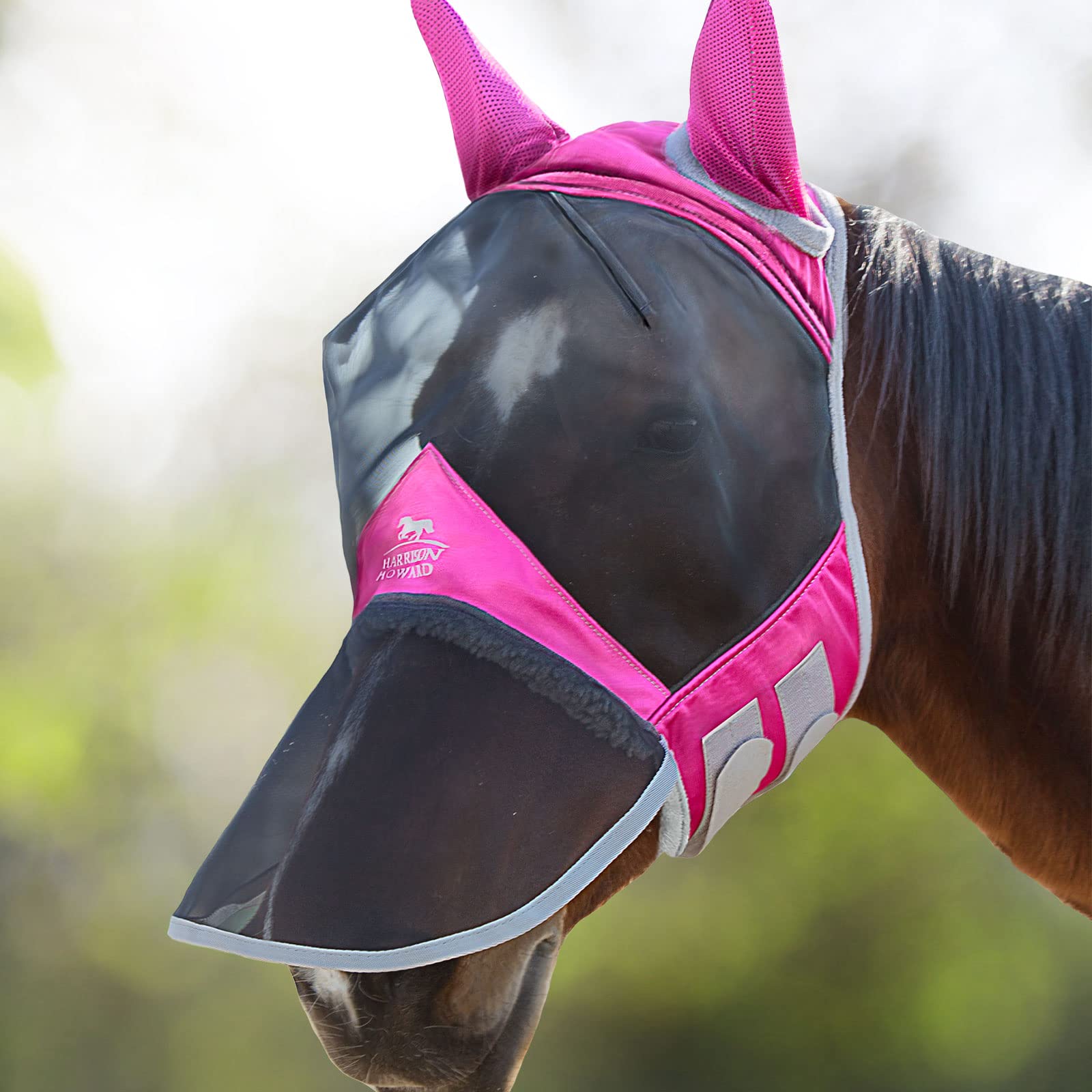Photo 1 of Harrison Howard CareMaster Pro Luminous Horse Fly Mask Large Eye Space Long Nose with Ears UV Protection for Horse Flamingo (L; Full Size)