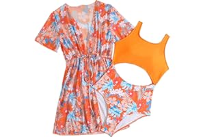 Milumia Girl's 2 Piece Tropical Floral Cutout Swimsuit Coverup Bathing Suit