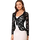 Allegra K Bolero Shrug for Women's Lace Cardigan Tie Front Crop Ruffled Formal Dressy Wedding Shrugs