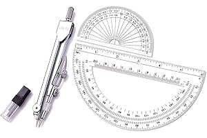 CXP Good Goods Drawing Compass and Plastic Math Protractors 180 Degree,4 Inch and 6 Inch,3 Piece Student Geometry Math Set (Style 1)