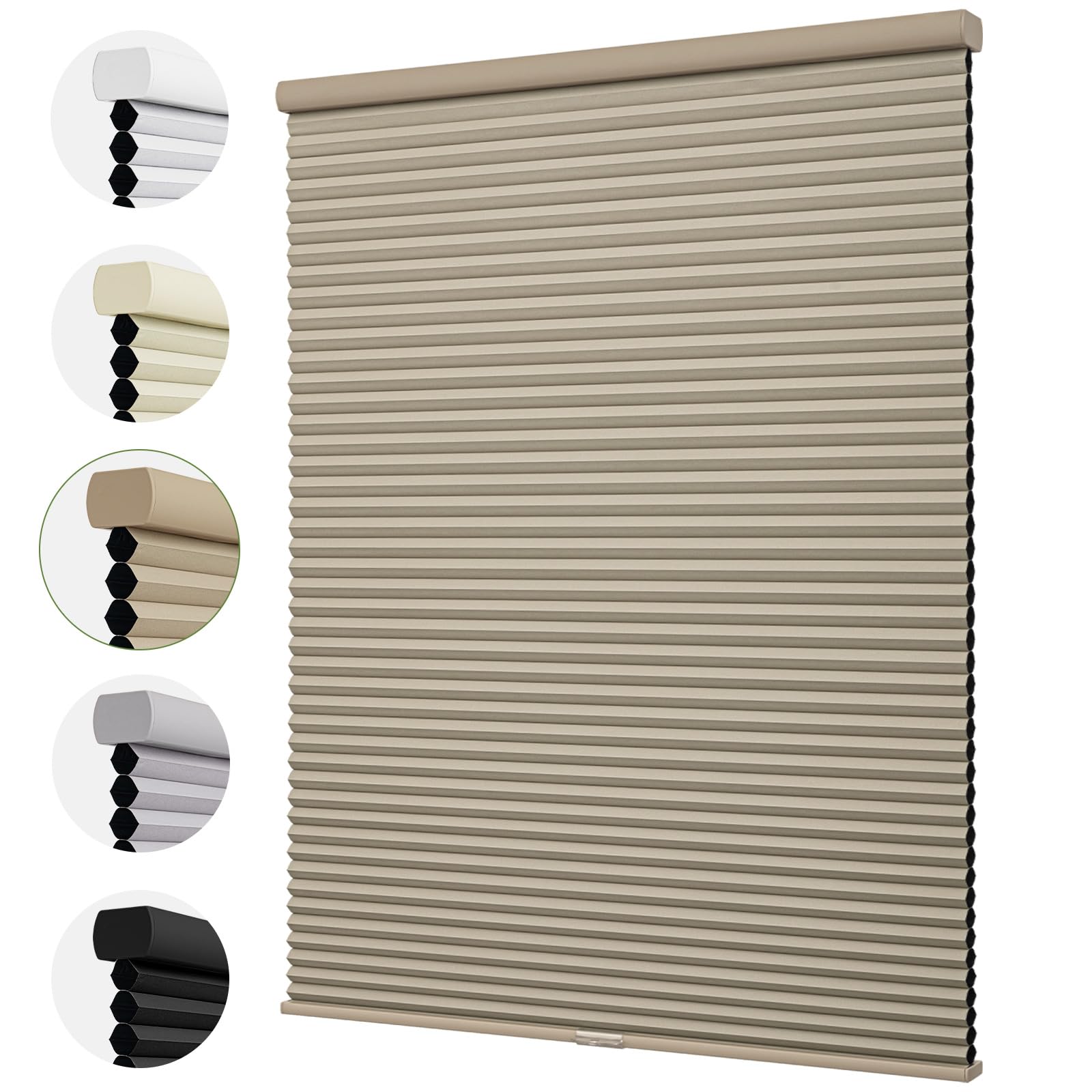 Photo 1 of MiLin Cordless Cellular Shades Blackout 1.5" Cellular Blinds for Indoor Window Pull Down Honeycomb Blinds Thermal Insulated Window Shades for Home, Office, Bedroom (Blackout Brown, 34" W x 48" H)