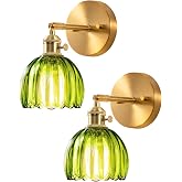 EDISHINE Vintage Brass Wall Sconces with Adjustable Green Tulip Glass Shade | Hardwired, 180&deg; &amp; 270&deg; Adjustable, Rotary Switch, Vintage &amp; Modern, E26, Ideal for Bathroom, Bedroom, Hallway