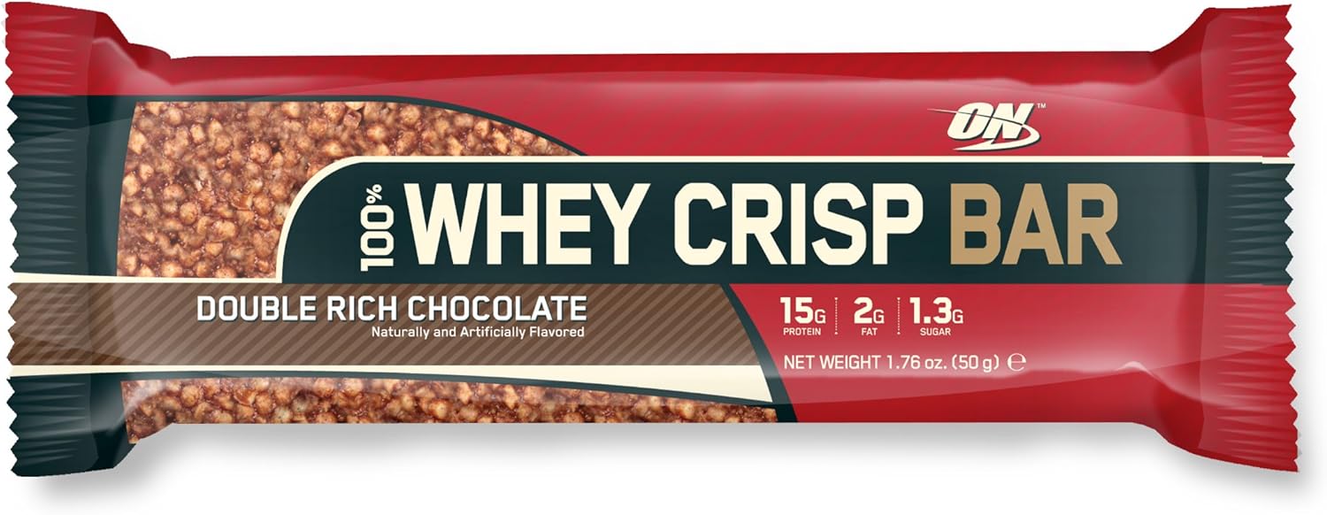 Optimum Nutrition 100 Whey Crisp High Protein Bars, 50 g, Double Rich Chocolate, Pack of 12