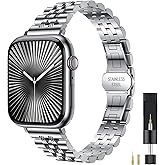 W-RARA Slim Metal Band Compatible with Apple Watch Band 38/40/41/42/44/45/46/49mm, Dressy Elegant Luxury Stainless Steel Engraved Classy Strap for Women iWatch Bands SE Series 11 10 9 8 7 6 5 4 3 2 1
