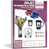 20 Sheets Waterslide Decal Paper INKJET WHITE for Dark and Light Colors, 8.5X11 Inch No Baking Water Slide Transfer Paper Pri