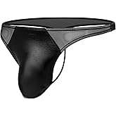 Whaninti Men's Imitation Leather Thong Underwear Low Rise Bikini Briefs