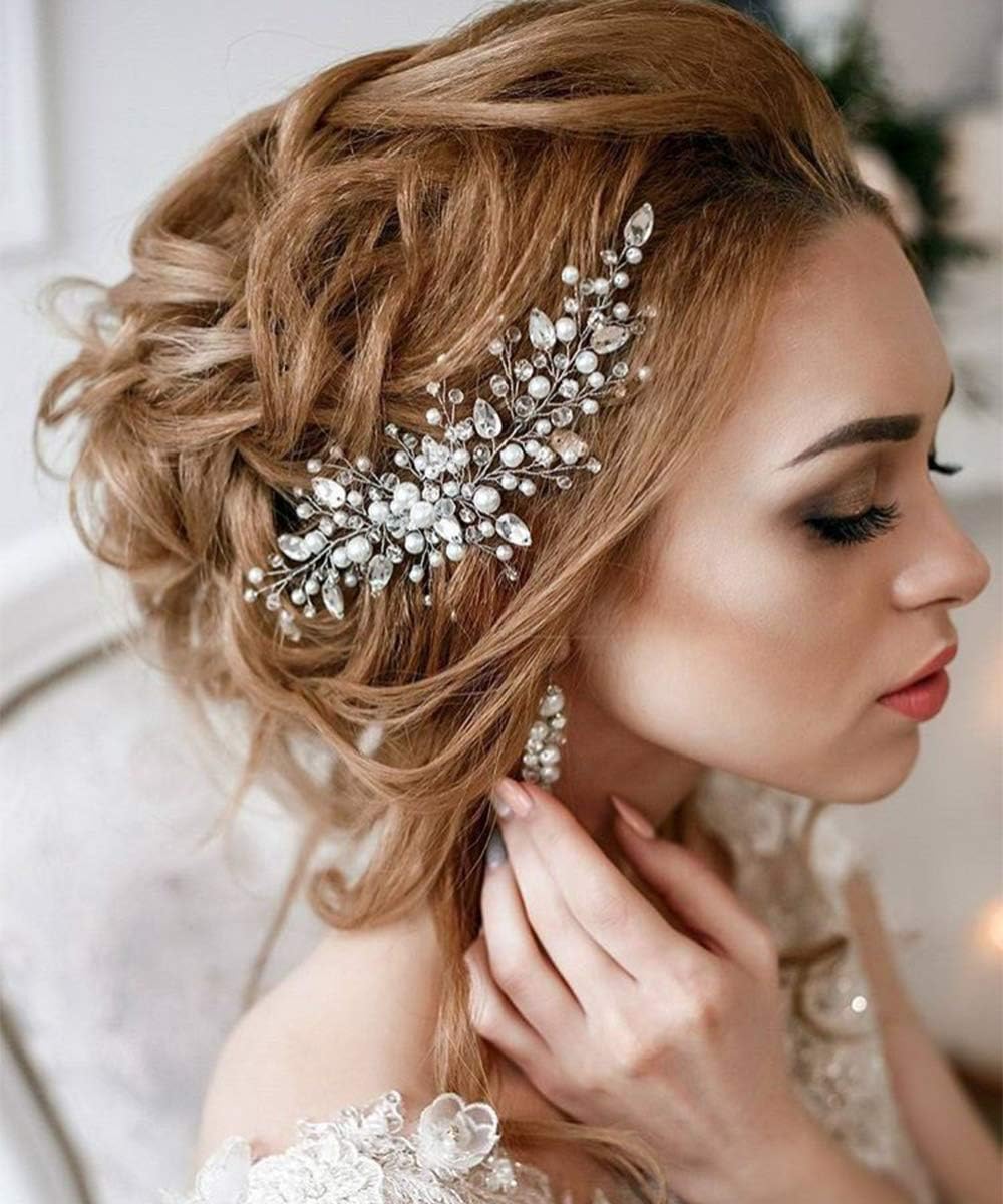 Denifery Pearl Bridal Hair Vine Wedding Hair Accessories Bridal Hair Comb Crystal Wedding Hair Comb Wedding Hair Vine Bridal Hair Accessory (Silver)
