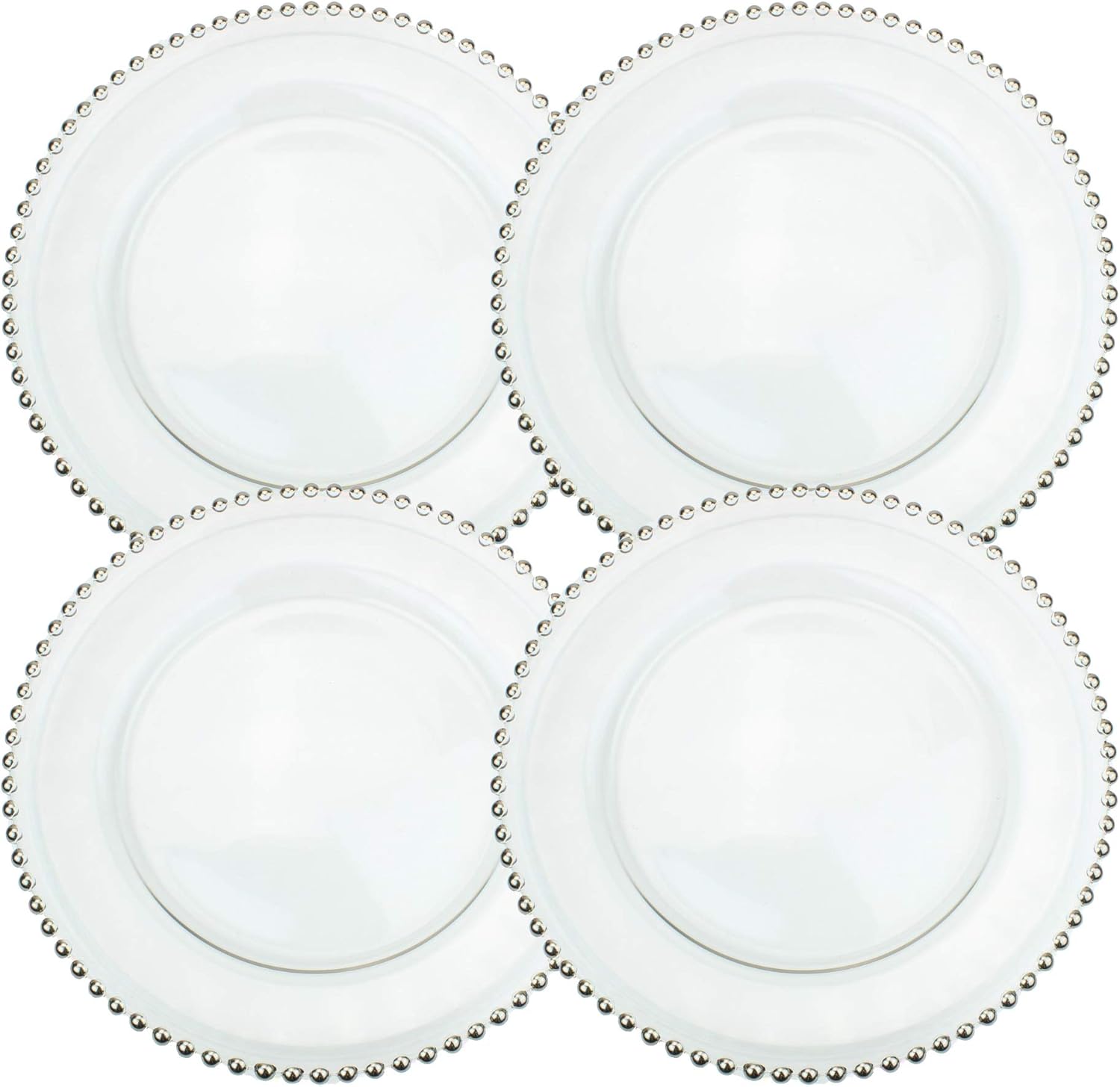 Clear Glass Charger 12.6 Inch Dinner Plate With Beaded Rim Set of 4