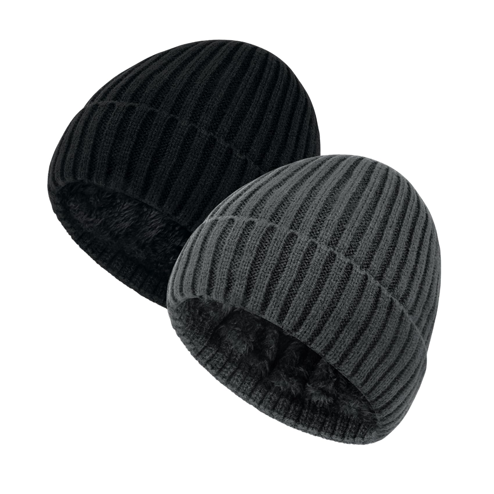 Chalier Cozy 2 Pack Mens Hats Slouch Beanie Hat Knitted Baggy Skull Cap Black Beanies Hats for Mens Gifts (Black & Grey)