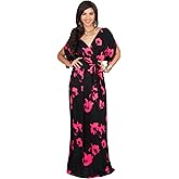 KOH KOH Womens Long Summer Flowy Short Sleeve V-Neck Printed Gown Maxi Dress