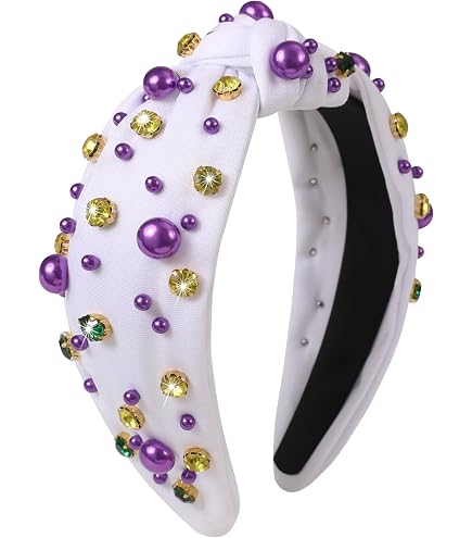 Amazon.com : 2 Pack Wide Knotted Plaid Headbands Rhinestone  display picture 3