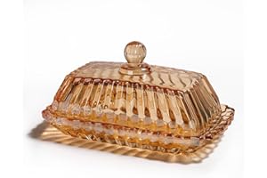 MAMALUCKY Butter Dish with Lid for Countertop Vintage Glass Amber Crystal Butter Holder Keeper Tray Container Covered Butter Dish on Counter for Refrigerator,Can Contain 1*4oz Butter Stick