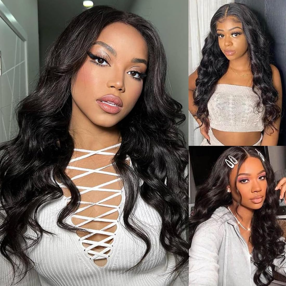 N BLE STAR Brazilian Virgin Human Hair Loose Body Lace Front Wigs, 13x5x1, 24inch, 150% Density, Glueless, Pre-Plucked, Baby Hair, Natural Black, Medium Cap (22.5 Inch), Wig for Women