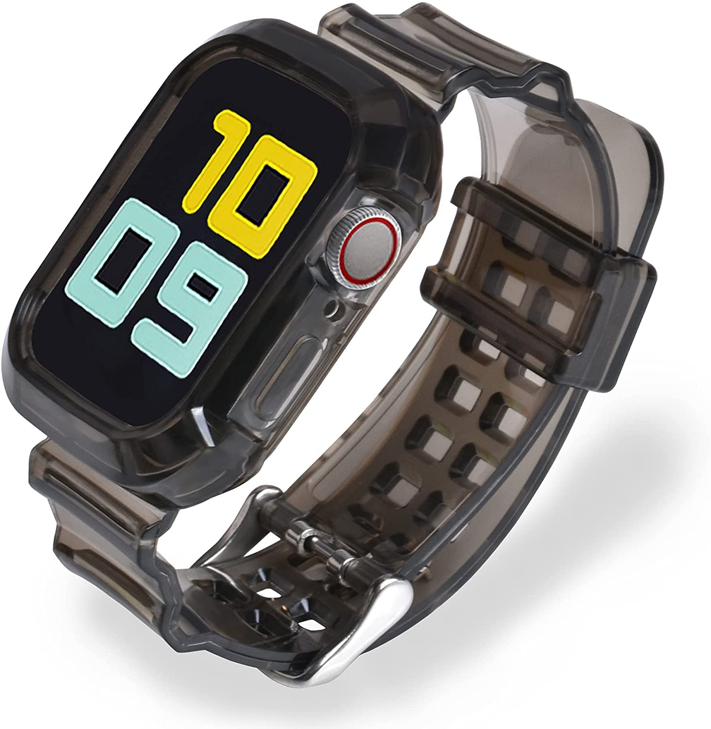 Fleshy Leaf Compatible with Apple Watch Bands Series SE 7 6 5 4 3 2 1, Clear Soft Silicone Strap with Bumper Protective Cases for Apple Watch Series 42/44/45 mm 38/40/41 mm (38/40/41 mm, Black)