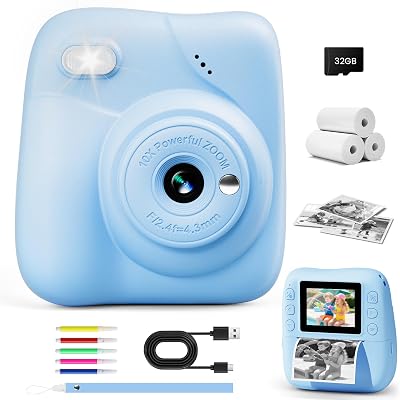 CAMCLID Kids Camera Instant Print 1080P 32GB Blue