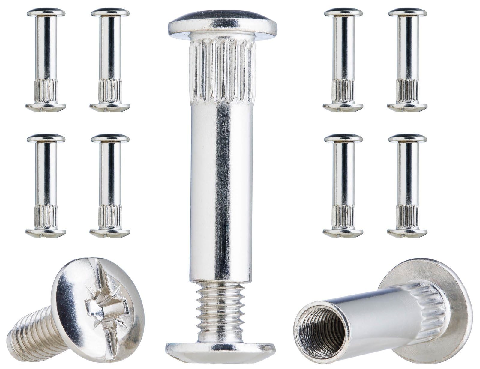 YoiYee M6 Nickel-Plated Carbon Steel Cabinet Connector Bolts - 40mm Length for Cupboards and Kitchen Units (Pack of 10)