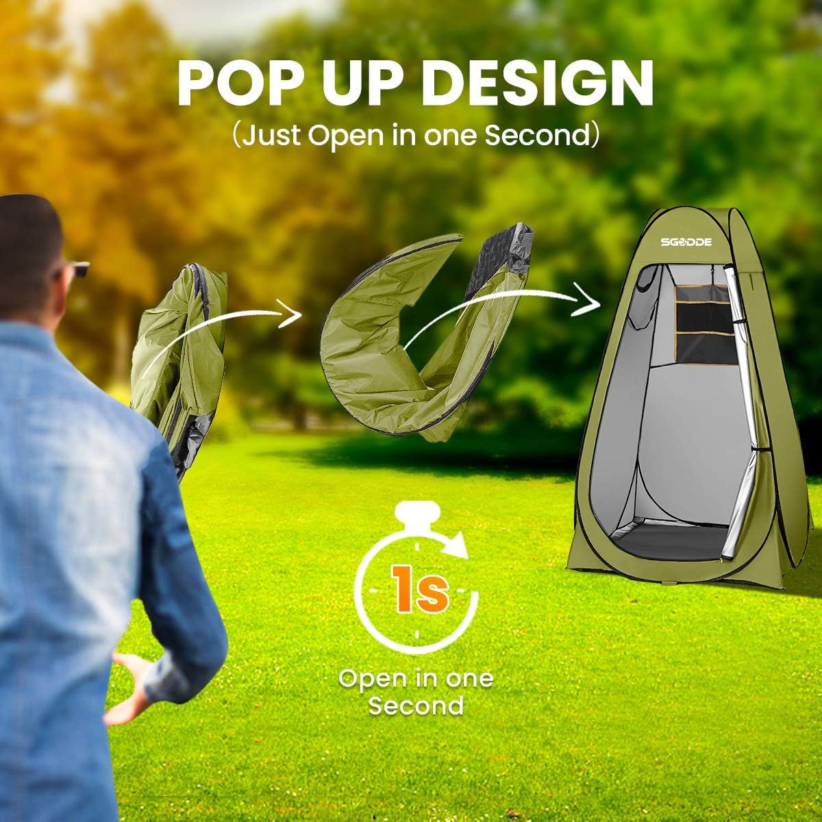 SGODDE Pop Up Privacy Shower Tent,Instant Portable Outdoor Shower Tent Camp Toilet, Changing Room, Rain Shelter with Carry Bag for Camping Hiking Beach Toilet Shower Bathroom Green: Sports & Outdoors