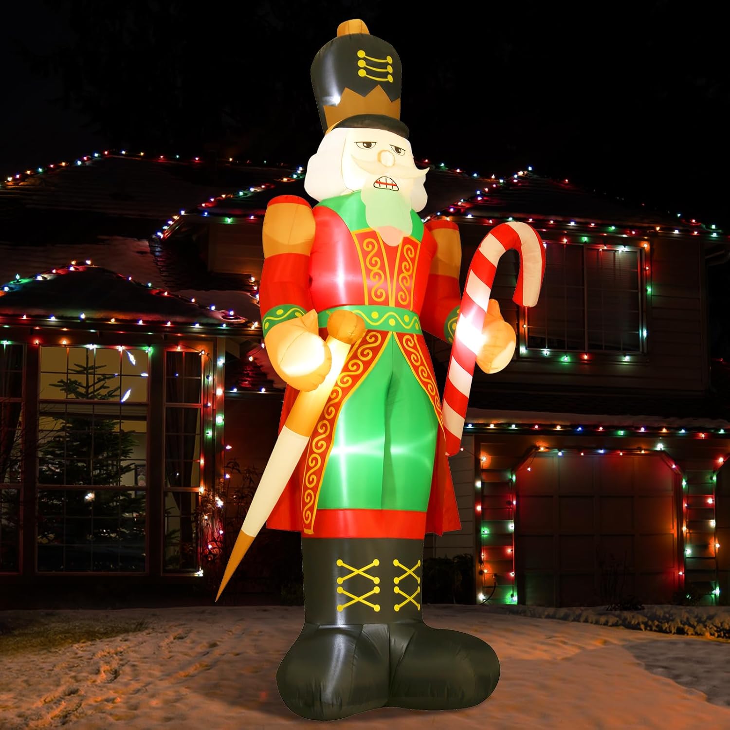 Nutcrackers - Loninak 12ft Christmas Inflatable Outdoor Decorations Nutcracker with Candy Cane, LED Lighted Blow Up Christmas Decorations for Holiday Party Yard Garden Lawn Home