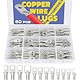 haisstronica 60PCS Tinned Battery Terminals Cable Lugs Kit,AWG 8 6 4 Heavy Duty Copper Wire Lugs,Eyelets Tubular Ring Terminals Battery Lugs(4Sizes/12Types)