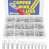 haisstronica 60PCS Tinned Battery Terminals Cable Lugs Kit,AWG 8 6 4 Heavy Duty Copper Wire Lugs,Eyelets Tubular Ring Terminals Battery Lugs(4Sizes/12Types)