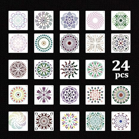 Amazon Rolin Roly 花柄 曼荼羅 マンダラ 製図用 テンプレート Diyスクラップ ステンシルシート 絵画ホワイト 24 Pcs 曼荼羅7 テンプレート 通販