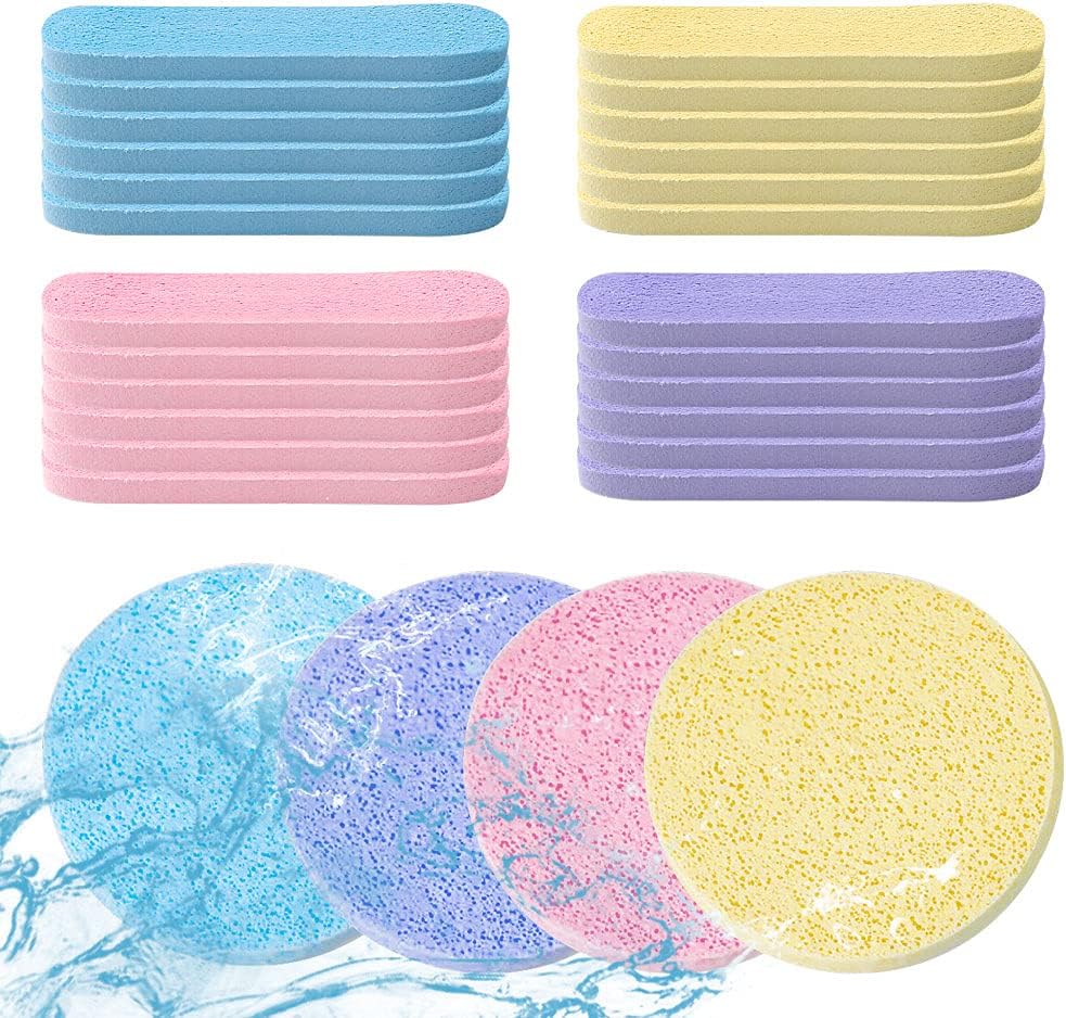 Yafe 48 Pcs Compressed Facial Sponges 3.3in 0.3in Color Assortment Pink
