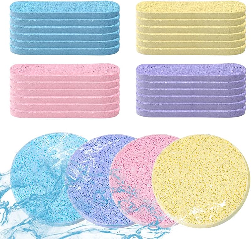 Yafe 48 Pcs Compressed Facial Sponges 3.3in 0.3in Color Assortment Pink