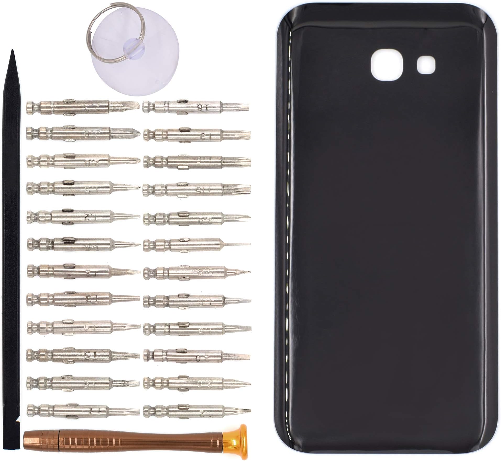 Back Glass Replacement Battery Door with Pre-Cut Adhesive Compatible with Samsung Galaxy A7 2017 A720F A720F/DS(Black)
