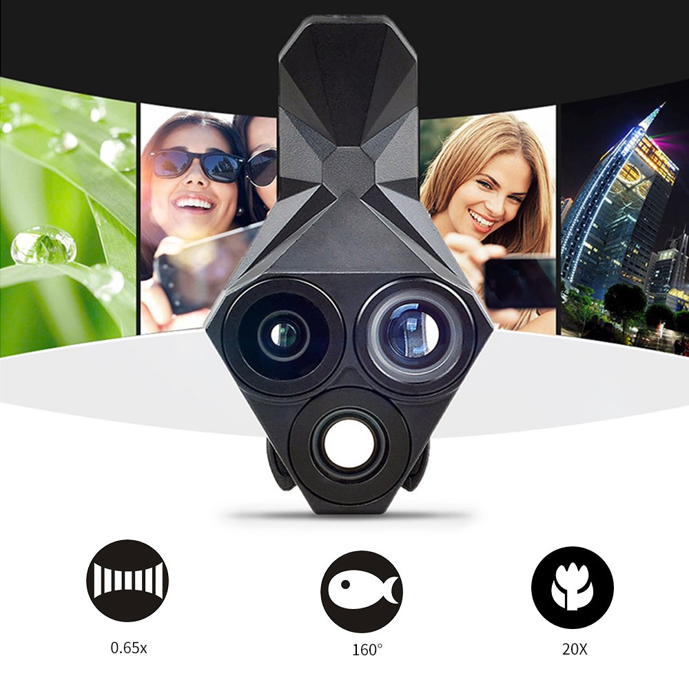 Hopezone 3 in 1 Professional HD Camera Lens Kit, 160 ° Fisheye ,0.65X Super Wide Angle Lens,20X Macro Lens, Clip-On Cell Phone Lens for iPhone 7/7 Plus/6s/6s Plus/6/5, Samsung & Most Smartphones