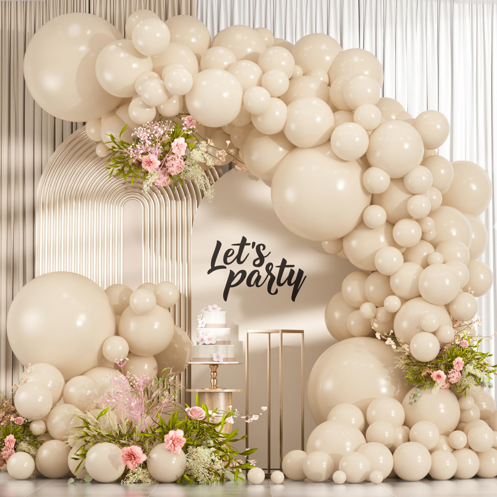 114pcs white Sand Balloons Different Sizes Pack, 18 12 10 5 Inches Cream Beige Sand White Latex Balloon Garland Arch for Birthday Graduation Anniversary BOHO Wedding Baby Shower Decoration