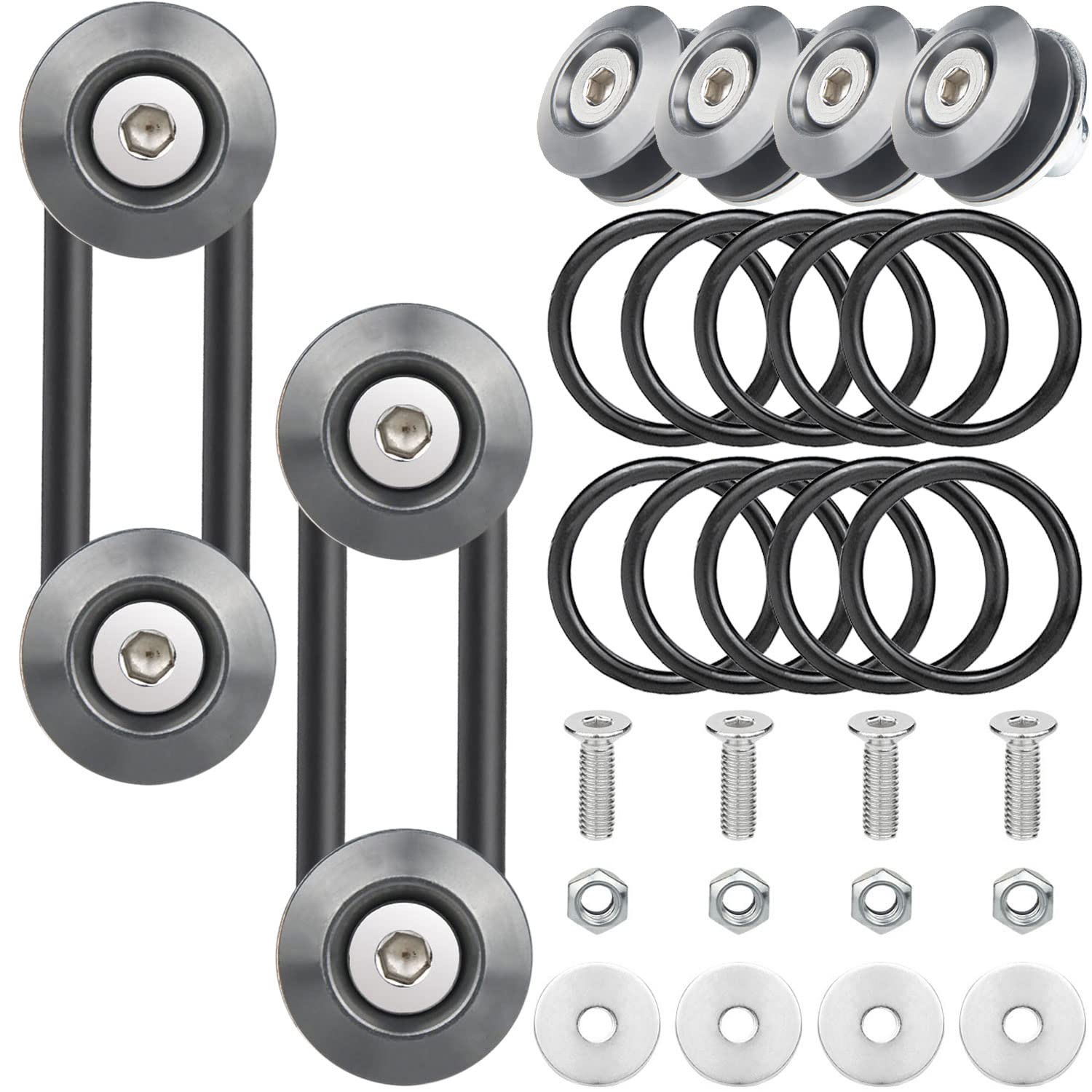 Photo 1 of Bumper Quick Release, Mellbree JDM Quick Release Holders Front Rear Bumper Fasteners Trunk Band Fenders Clip Kits Compatible for Universal Car Bumper (Titanium 4 x Release Tabs 12 x O-Ring Fastener