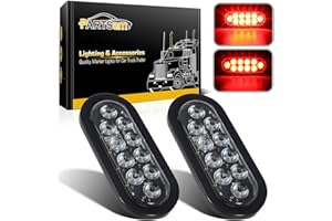 Partsam 2Pcs 6 Inch Oval Red Led Trailer Tail Lights 10 Diodes Clear Lens Stop Brake Turn Lights Grommet and Pigtails Waterpr