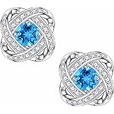 SMILEST Knot Birthstone Stud Earrings for Women Mom, Sparkle Round Cut Birthstone Earrings 925 Sterling Silver Jewelry for Women Birthday Gifts for Mom Wife