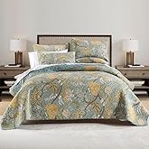 Wistown Cotton Bedspread Bedding Coverlet Quilt Sets, Reversible Vintage Branch Floral Bedspread comforters, (Rustic Sage Green Floral Pattern, King Size)