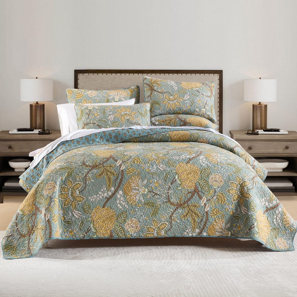 Photo 1 of ***MISSING PARTS***
ENASAL Cotton Bedspread Quilt Sets Reversible Bedding Coverlet Sets Comforter, Vintage Floral Farmhouse Pastoral Turquoise Bedspread, King Size