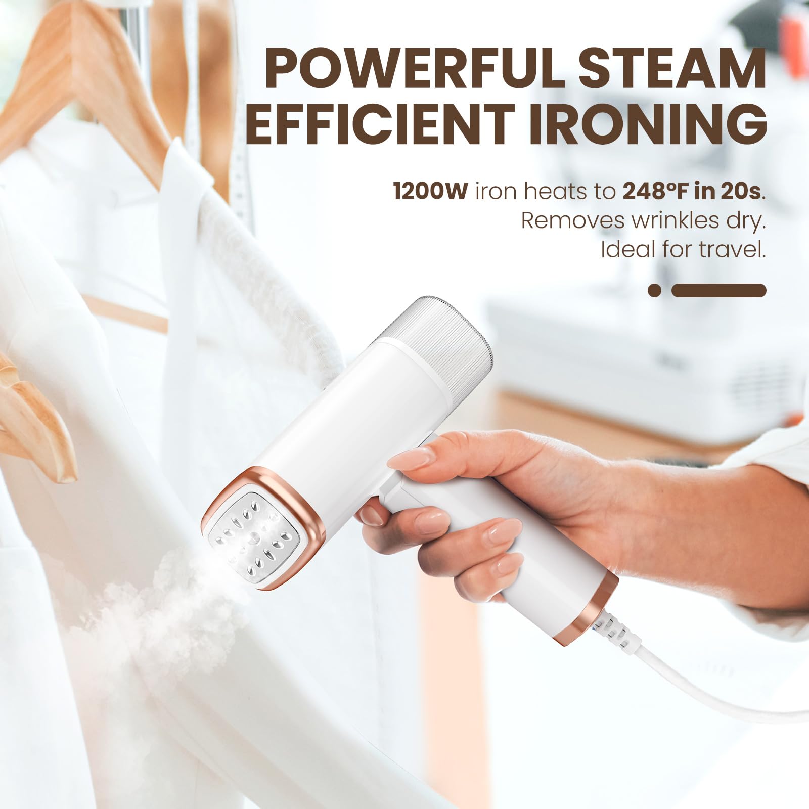 Portable Handheld Steam Garment Steamer Foldable: Effortless Wrinkle Clothes Steam Iron Removal 20-Second Fast Heat-up, 1200W, 120ml Water Tank for Home & Travel