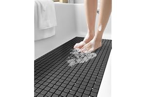 DEXI Bathtub Mat Non Slip, Extra Long 39x16, Suction Cups, Drain Holes, Machine Washable for Tub Shower Floor, Black