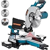 DOVAMAN 10-Inch Sliding Miter Saw, Multi-Material, 2-Speed, 15A | Includes 3 TCT Blades, Laser Guide, 0-45&deg; Bevel Cut, Max Cut 3.5 x 13.4 in and 9 Positive Stops.
