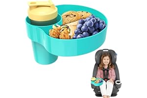 LETEAPII Cup Holder Snack Tray for Car Seat Kids - Convert Your Cup Holder to a Snack Tray and Cup Holder, Car Seat Food Tray for Kids Travel, Car Seat Snack Tray Cup Holder for Eating, Booster, Stroller -Cyan