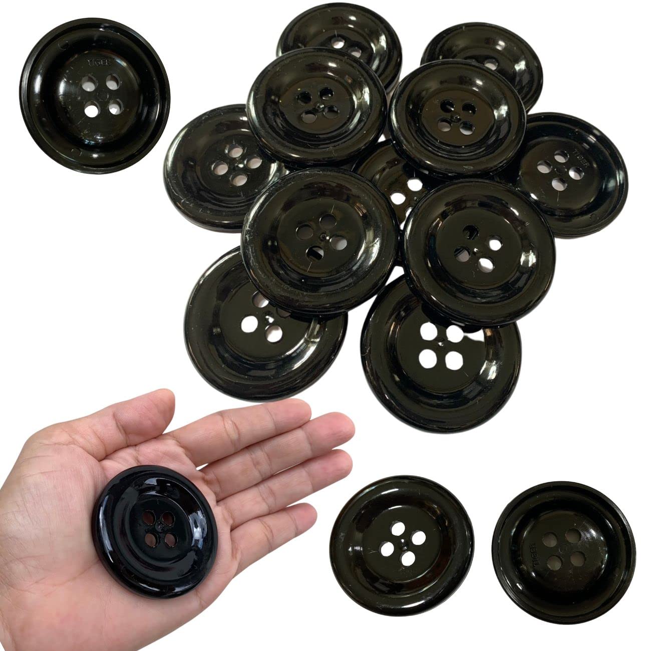 Photo 1 of 50 mm Large Button 4 Holes Black 15 Pcs for Crafts Making Clothes Sewing and DIY Projects, Scrapbook