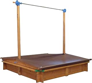 GASPO 310016 - Holz Sandkasten Mickey 140 x 140 cm mit absenkbaren Dach/Kurbeldach