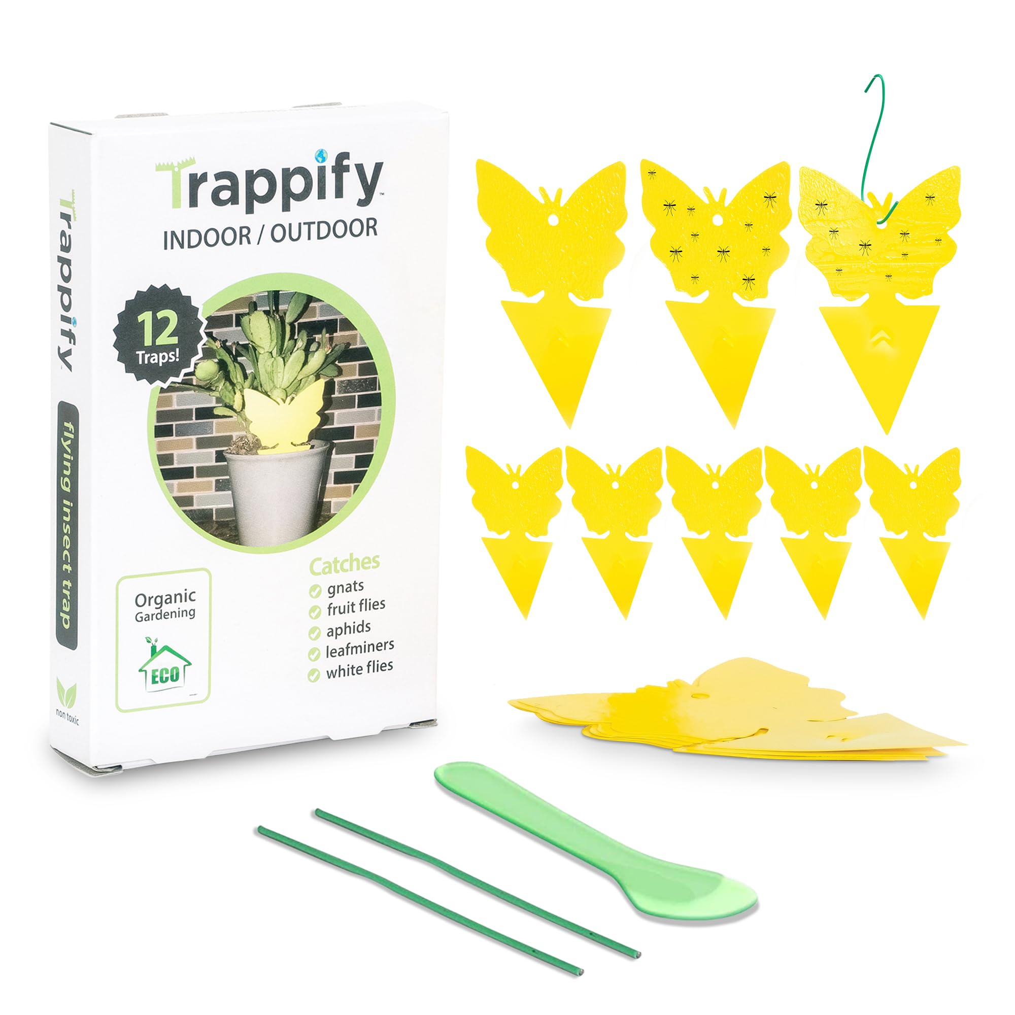 Trappify Sticky Gnat Traps for House Indoor - Yellow Fruit Fly Traps for Indoors/Outdoor Plant - Insect Catcher White Flies, Mosquitos, Fungus Gnat Trap, Flying Insects - Disposable Glue Trapper (12)