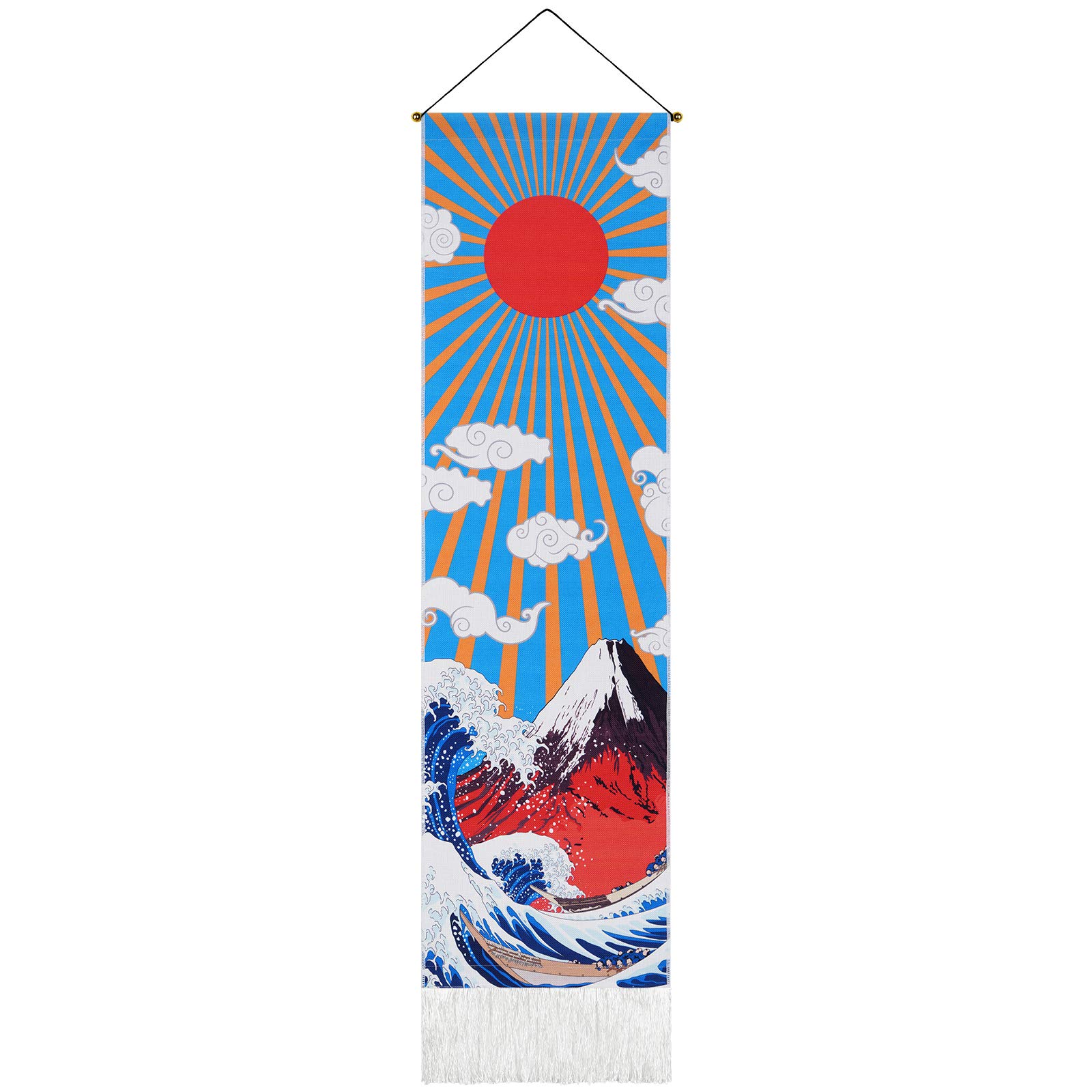 Lyacmy Ocean Wave Tapestry Sunset Tapestry Fuji Mountain Tapestry Japanese Tapestry Wall Hanging for Room (12.8 x 51.2 inches)