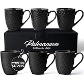 MIAMIO - Coffee Mugs set of 6 / Coffee Cups - 6 x 14 Oz Ceramic Mugs - Large Coffee Mugs - Microwave & Dishwasher safe - Palmanova Collection (Black)