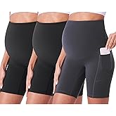 POSHDIVAH 3/4 Pack Maternity Biker Shorts Over The Belly Summer Pregnancy Yoga Active Workout Athletic Short Pants 5"/8"