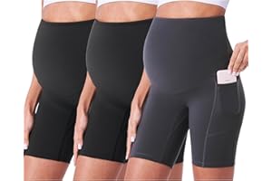 POSHDIVAH 3 Pack Maternity Biker Shorts Over The Belly Summer Comfy Pregnancy Yoga Active Workout Athletic Short Pants 5"/8"