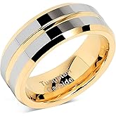 100S JEWELRY Custom Tungsten Rings for Men's Wedding Bands Gold Silver Two Tone Grooved Center Line Size 6-16