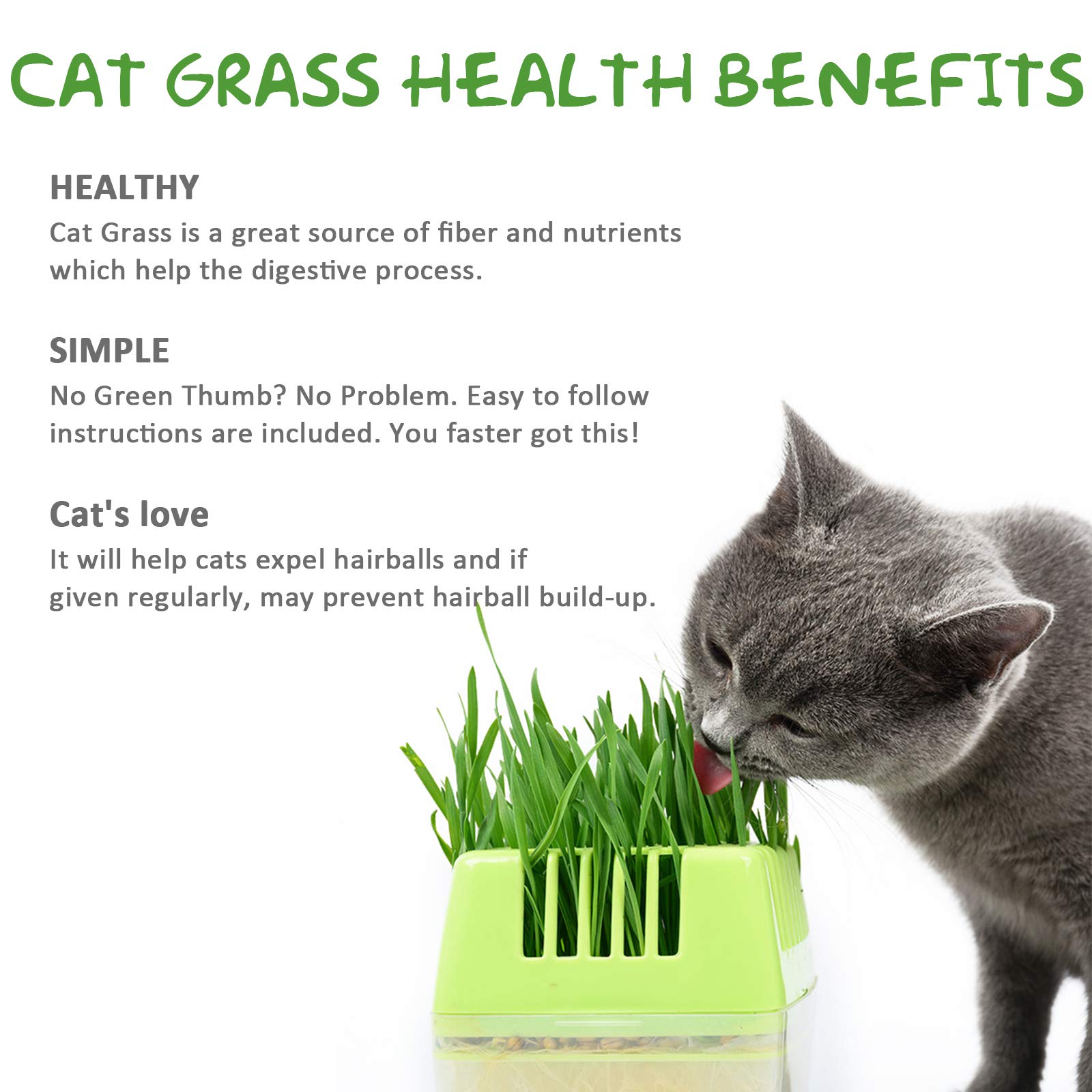 KORAM Cat Grass Growing Kit Organic Pet Grass Kit with Oats Rye Wheat Seeds Trays & Soil Natural Hairball Control Healthy Treat for Cats