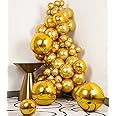 SUWEN Metallic Chrome Gold Balloons and Gold 4D Balloon 69PCS Different Sizes Latex Shiny Helium Balloon and Foil Balloon kit for Birthday Graduation Wedding Shower Anniversary Party Decorations