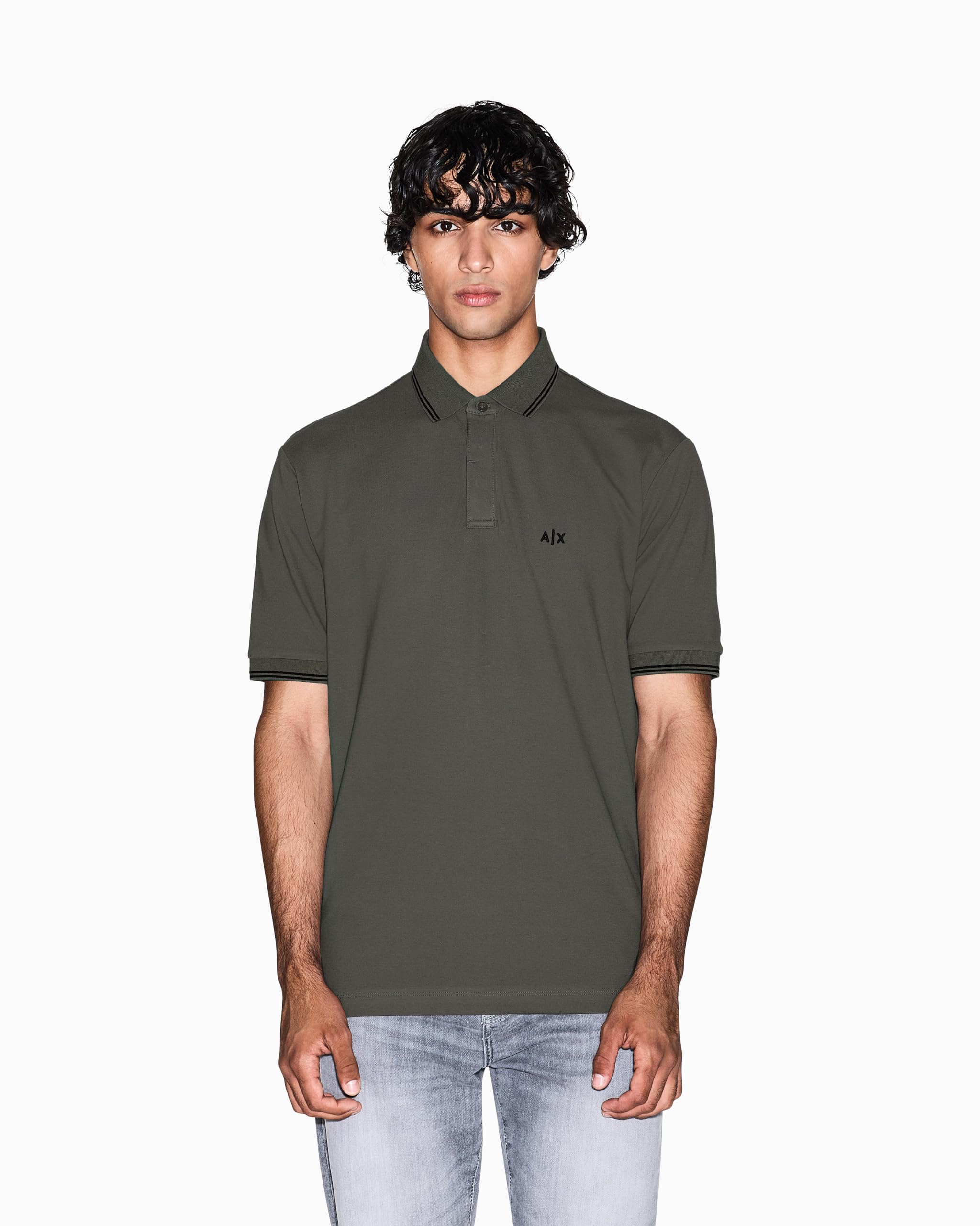 Armani Exchange Men’s Regular Fit Small Logo Cotton Polo, Sage, Large